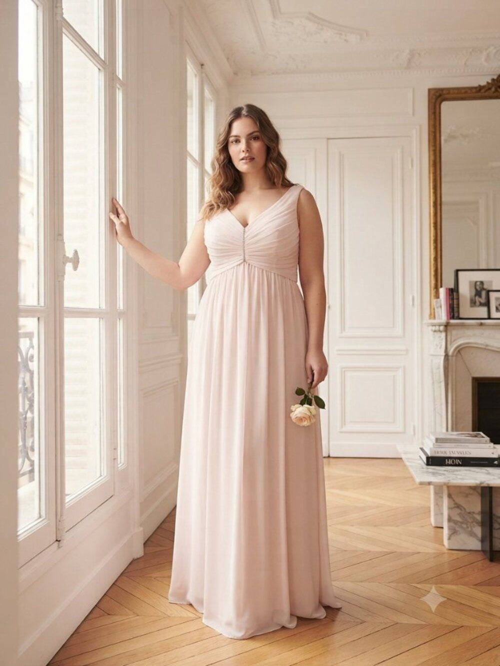 Azazie Blush Pink V-Neck Ruched Maxi Dress Size 12